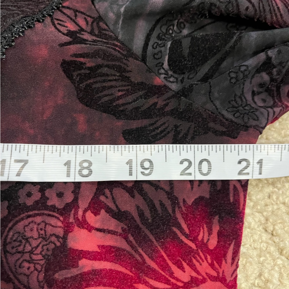 Sami & Jo Y2K Top Black Red Flocked Velvet Floral Scoop Neck Tie Dye Stretch XL - Picture 5 of 6
